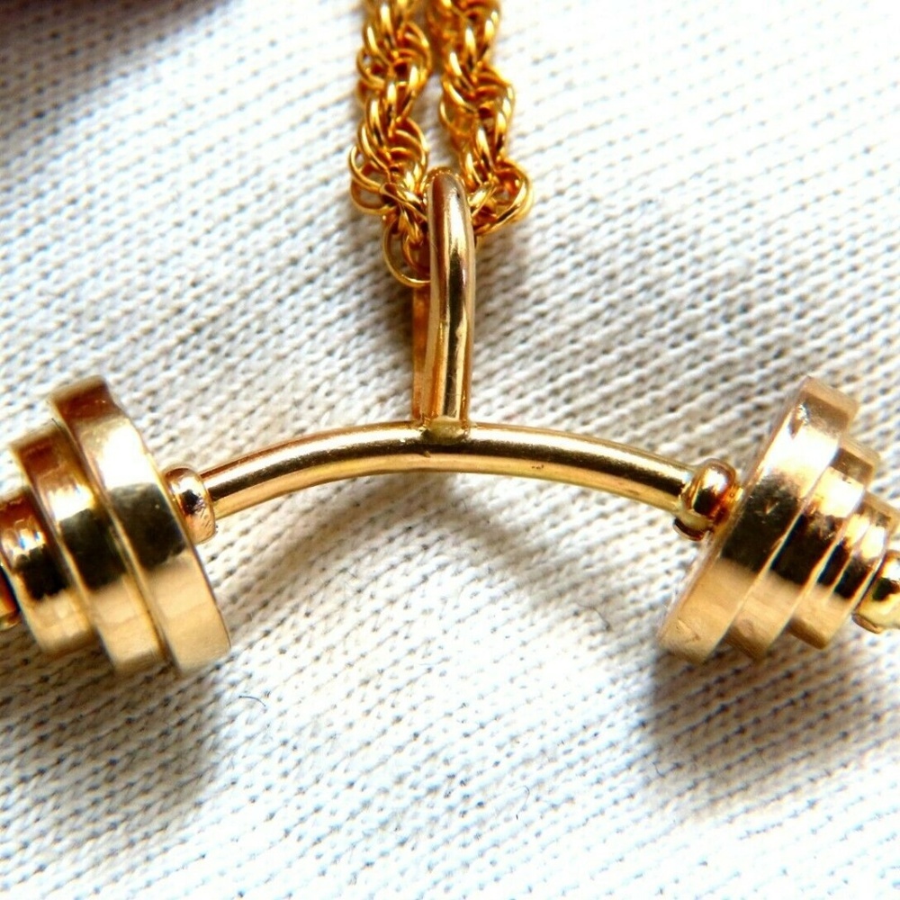 HeavyWeight Gym Weight Lifter Bench Press Dumbbell Rope Chain Necklace*